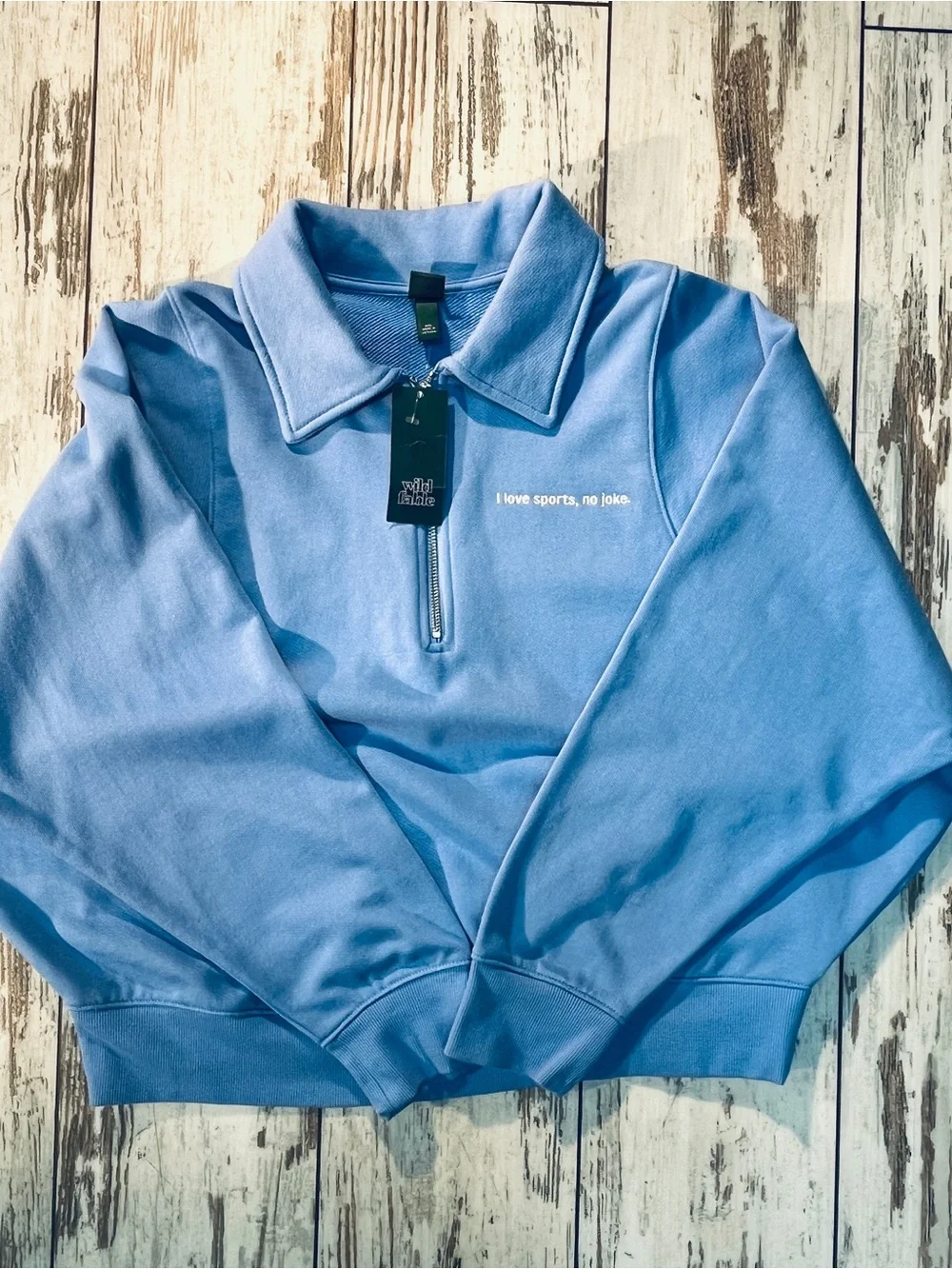 Wild Fable Cornflower Blue Polo Quarter Zip Sweatshirt Graphic Cropped XXL NWT - Picture 9 of 13